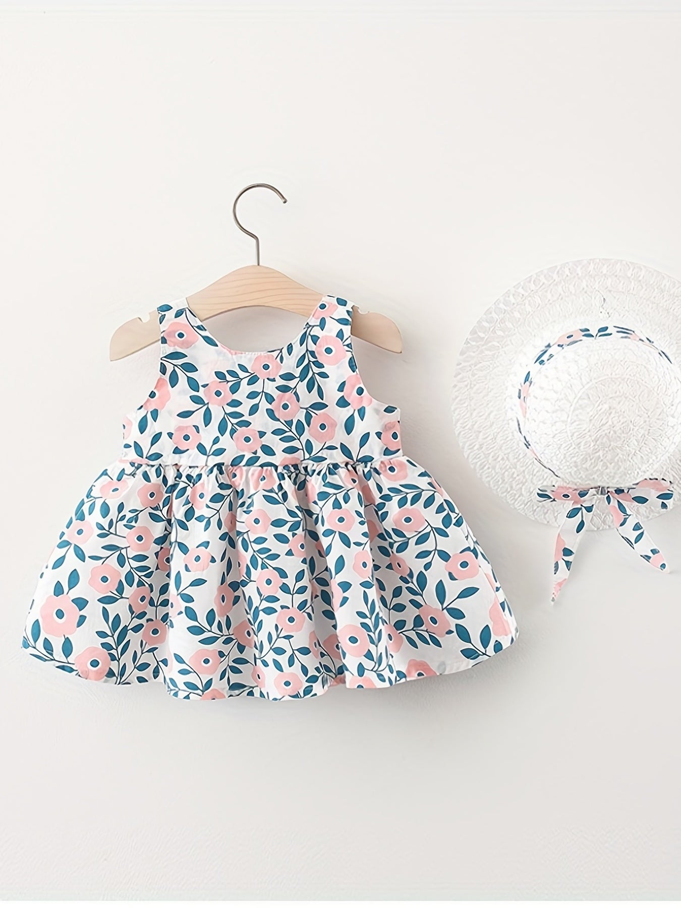 Kids Printed Leaf Cotton Dress With Bow
