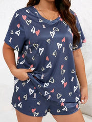 Heart Print Short Sleeve Pajamas Set