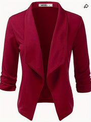 Solid Open Front Blazer Lapel Long Sleeve Blazer