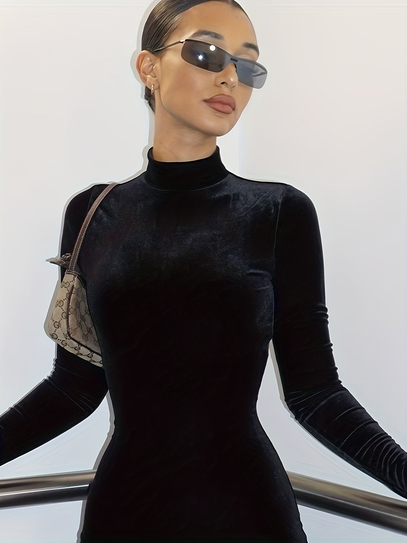 Solid Mock Neck Sports Jumpsuit Long Sleeve Bodycon Yoga Activewear