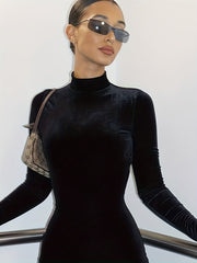 Solid Mock Neck Sports Jumpsuit Long Sleeve Bodycon Yoga Activewear