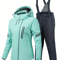 Windproof Checkerboard Ski Set Long Sleeves Jacket & Trouser Suit