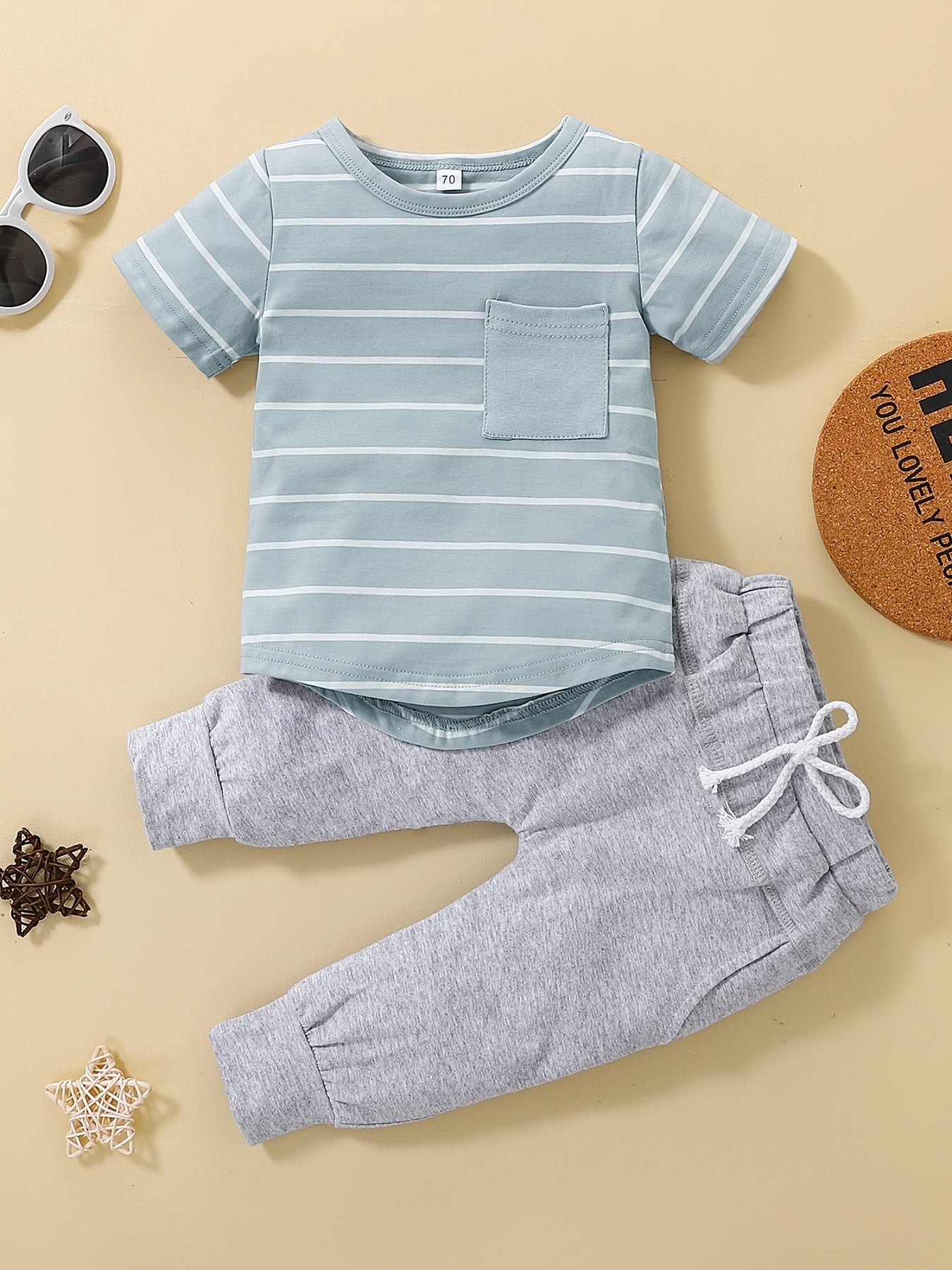 Baby Boys Striped Top Drawstring Sweatpants Set