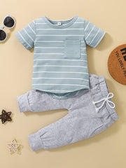 Baby Boys Striped Top Drawstring Sweatpants Set