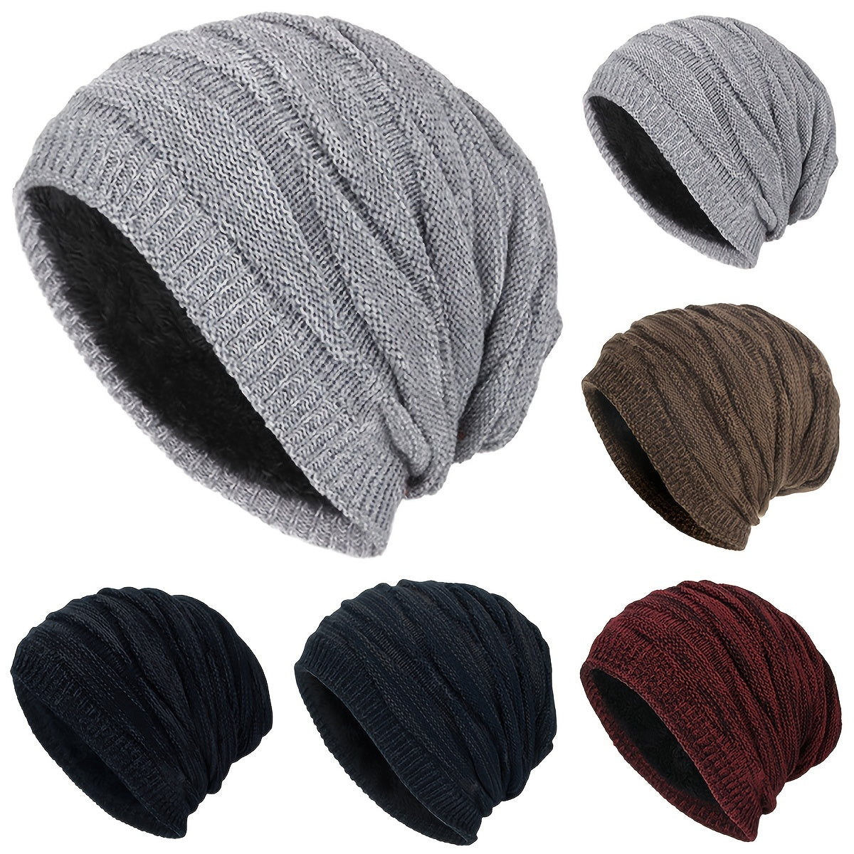 Men's Slouchy Beanie Cap Knit Winter Hat Fleece Lined Warm Acrylic