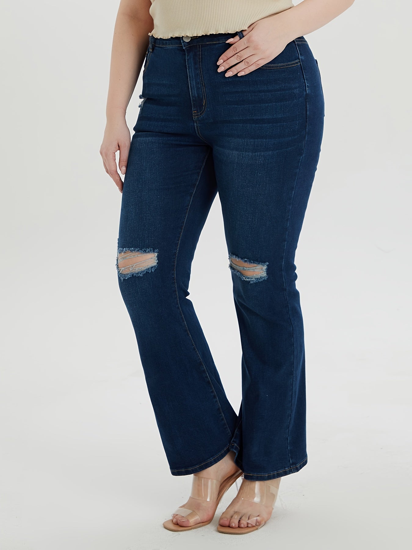 Women's Washed Ripped Flared Leg Jeans