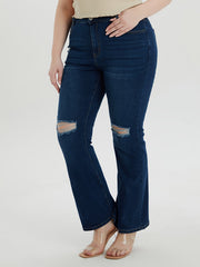 Women's Washed Ripped Flared Leg Jeans