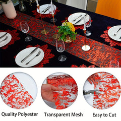 Red Moire Mesh Table Runner Halloween Bloody Tablecloth