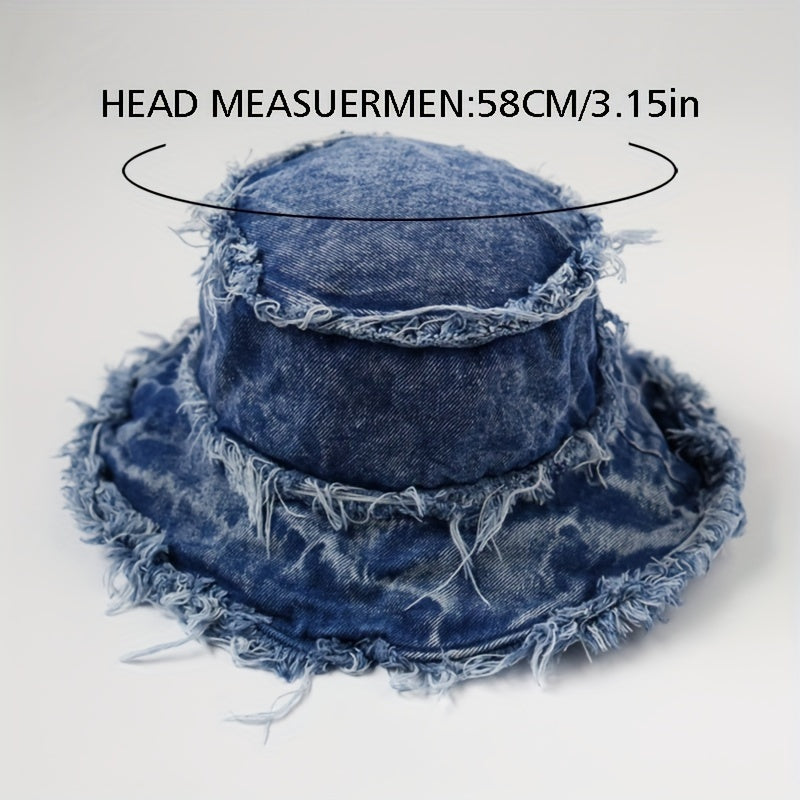 Vintage Denim Bucket Hat Wide Brim Sun Cap