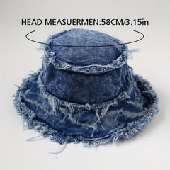 Vintage Denim Bucket Hat Wide Brim Sun Cap