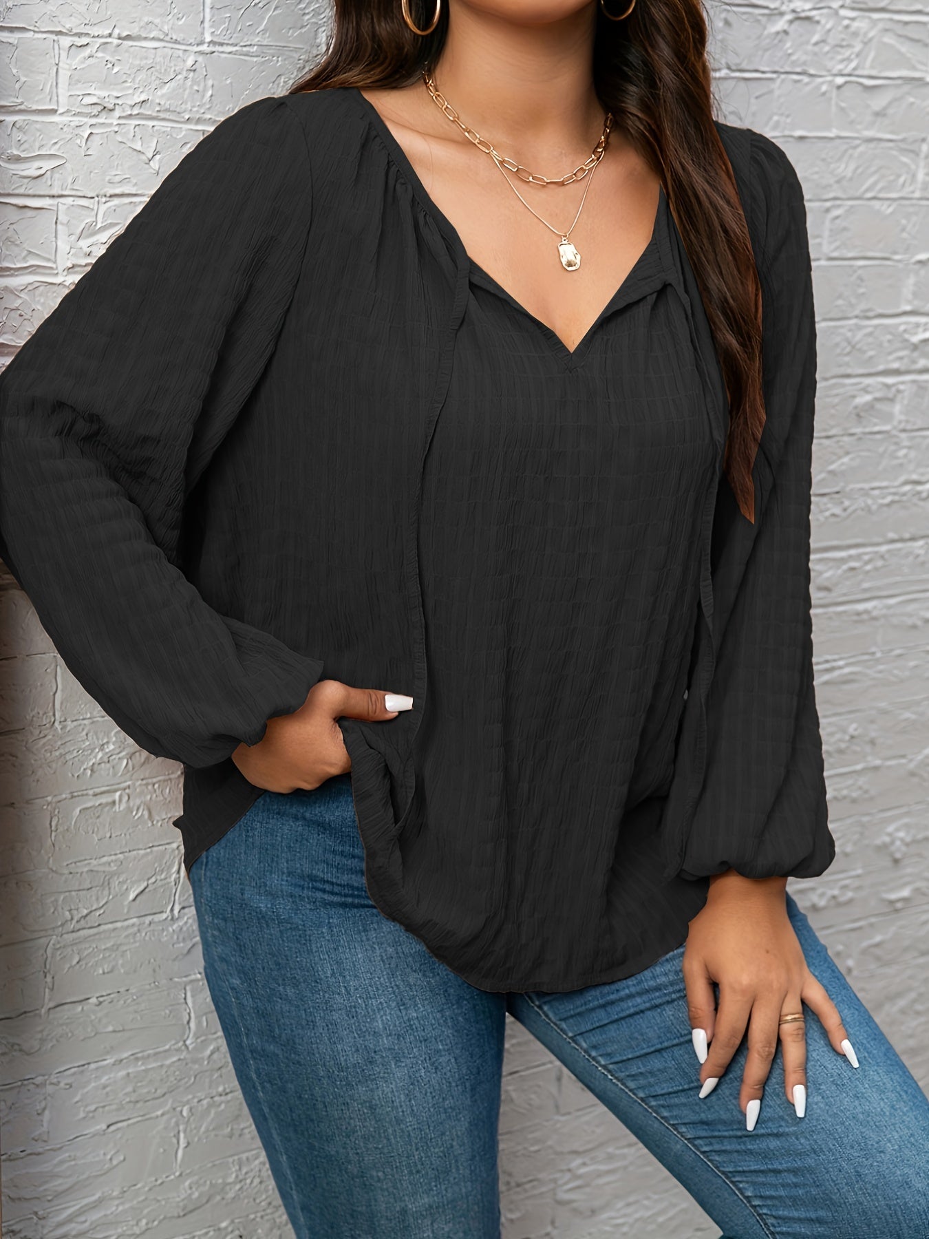 Women's Solid Lantern Sleeve Blouse