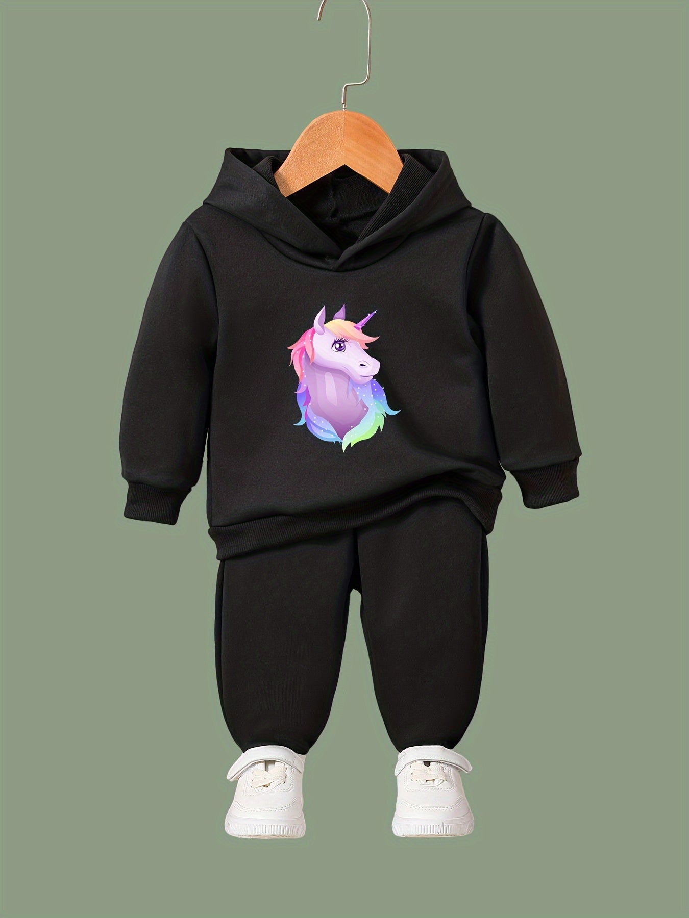 Girls 2pc Unicorn Hoodie & Solid Sweatpants Set Kids Clothes