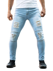Slim Fit Ripped Jeans Men's Distressed Denim