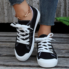 Women's Black Canvas Casual Flat Sneakers