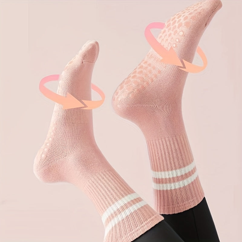 2 Pairs Yoga Socks Anti-Slip Dance Socks Breathable Mid-Tube Pilates Socks