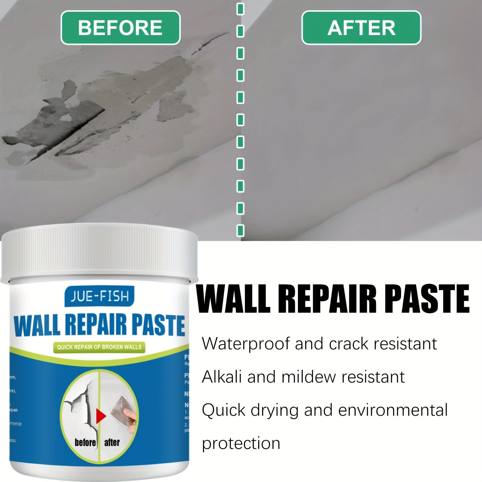 Moisture Resistant Wall Repair Paste for Stains, Cracks - 1pc