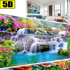 XWJJ Diamond Painting Kit Waterfall Scenery Full Round Drill Large Size