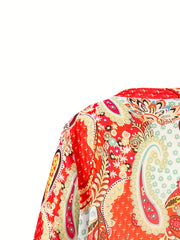 Paisley Floral Print Boho Blouse Plus Size