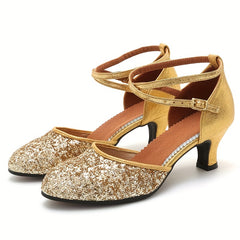 Sequin Latin Dance Shoes Low Heel Sandals