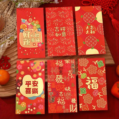 6pcs Red Envelopes Dragon Year Lucky Money 6 Different Golden Embossed Patterns