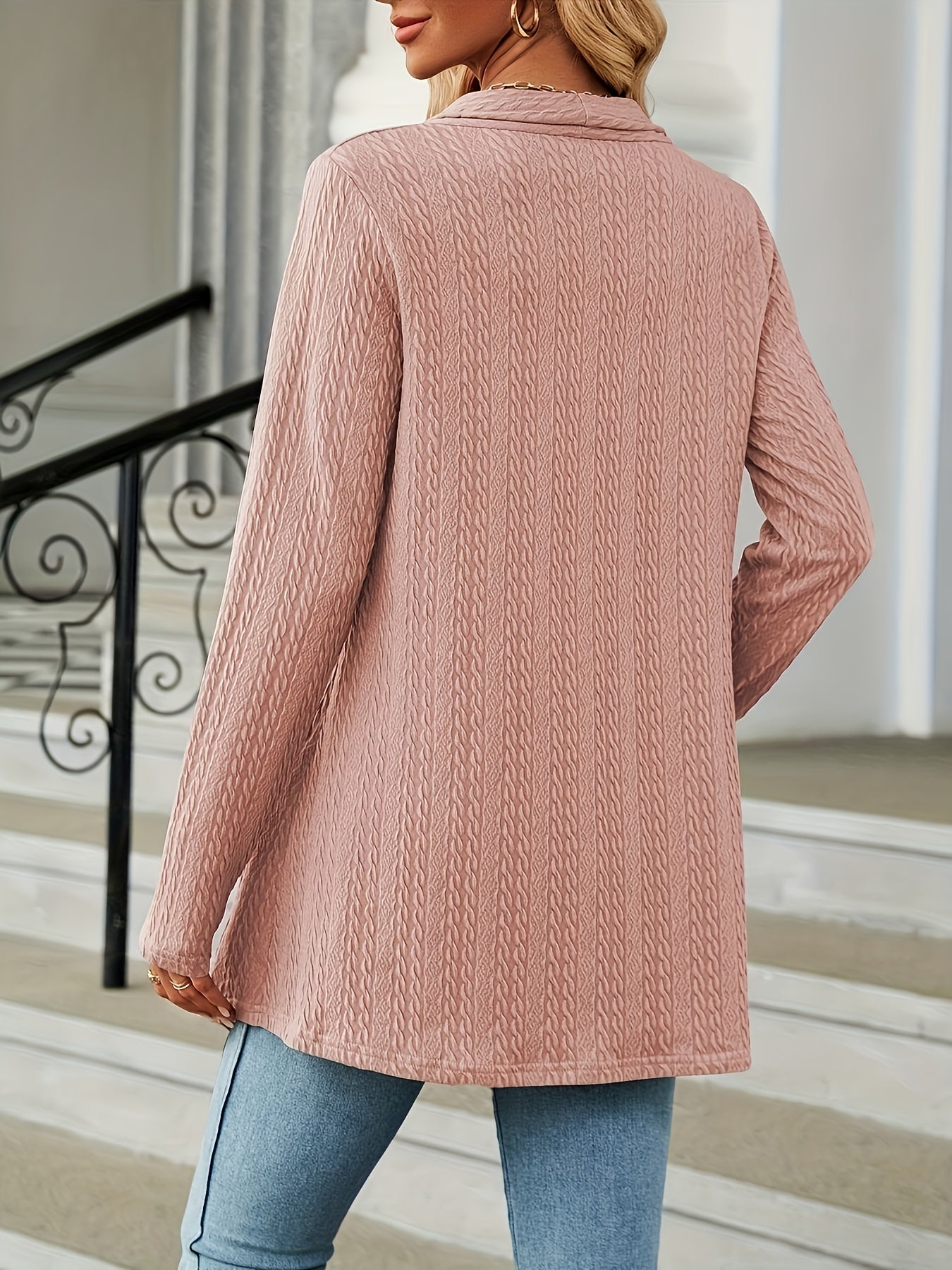 Casual Cardigan Women's Plus Solid Jacquard Long Sleeve