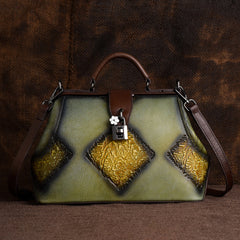 Vintage Floral Leather Handbag w/ Buckle Closure & Clutch