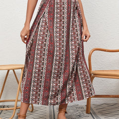 Boho Side Slit Maxi Skirt Random Print Vacation Casual Skirt