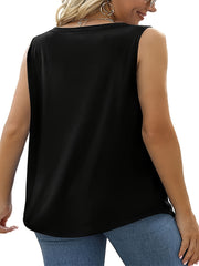 Casual Tank Top Solid Square Neck Pleated Tank Top