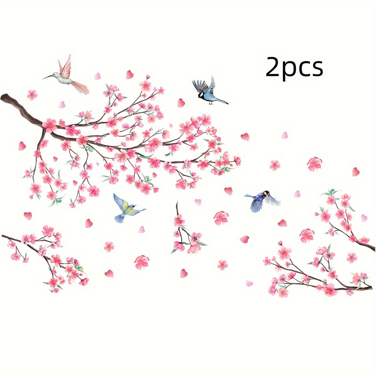 2pcs Peach Blossom Bird Wall Stickers for Living Room Bedroom