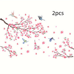 2pcs Peach Blossom Bird Wall Stickers for Living Room Bedroom