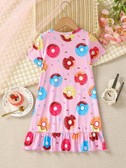 Toddler Girls Donut Printed Short Sleeve Casual Dress