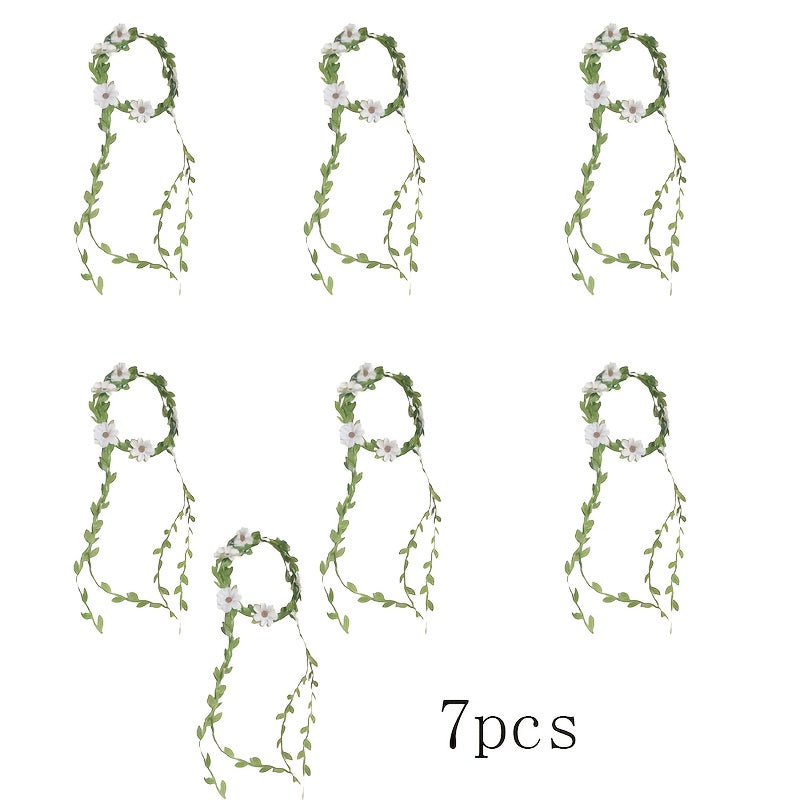 7pcs Daisy Woven Headbands with Rattan Strips