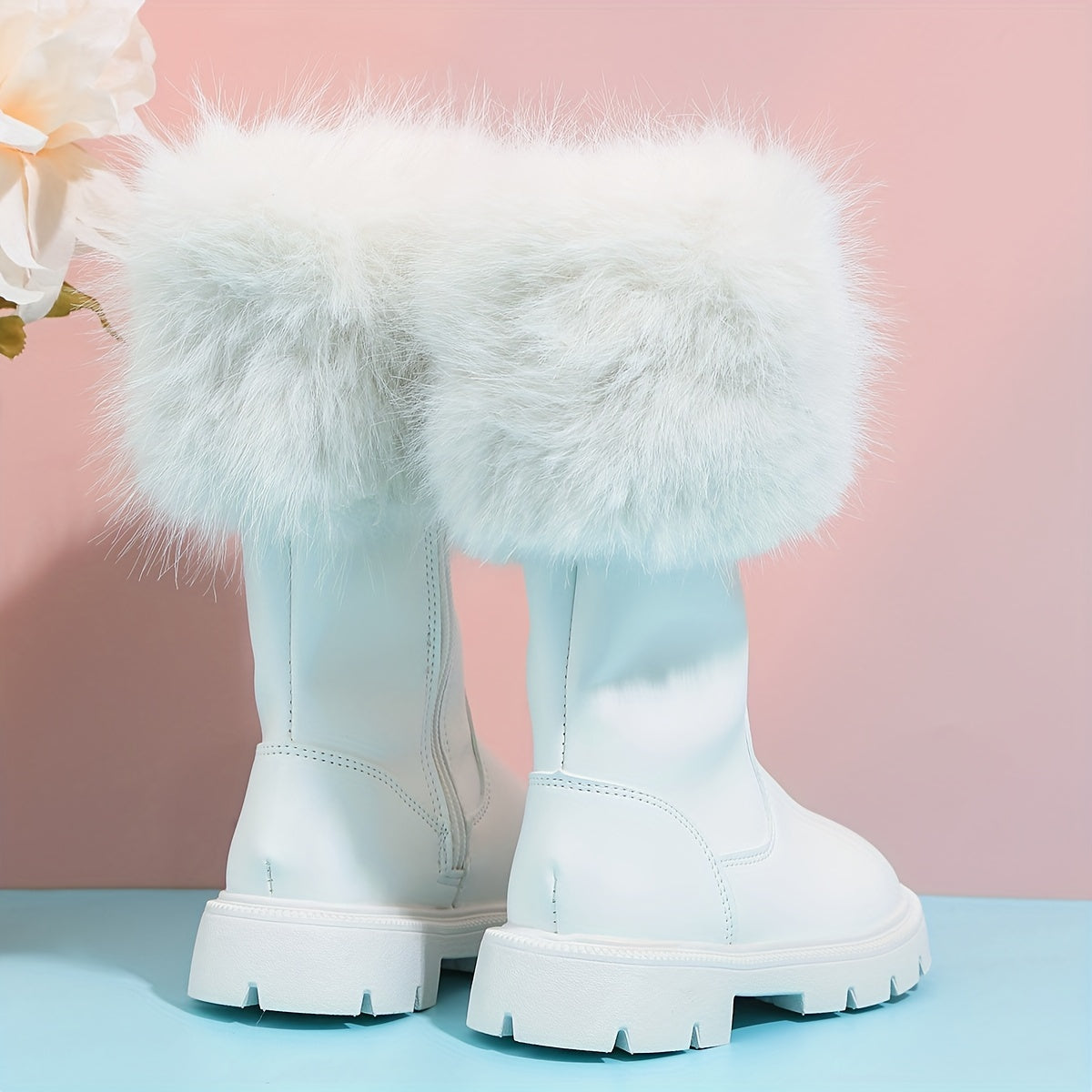 Girls High Top Furry Boots Non Slip Warm Zip Up - Parties Street Style