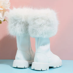 Girls High Top Furry Boots Non Slip Warm Zip Up - Parties Street Style