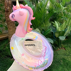 Rainbow Unicorn Pool Float with Glittery Design