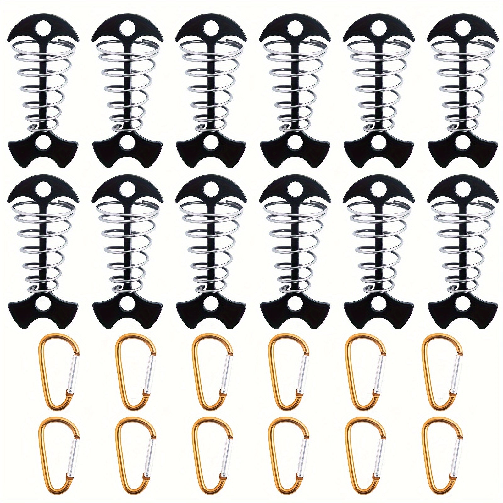 12pcs Tent Ground Anchor Pegs and Carabiners Set