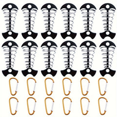 12pcs Tent Ground Anchor Pegs and Carabiners Set