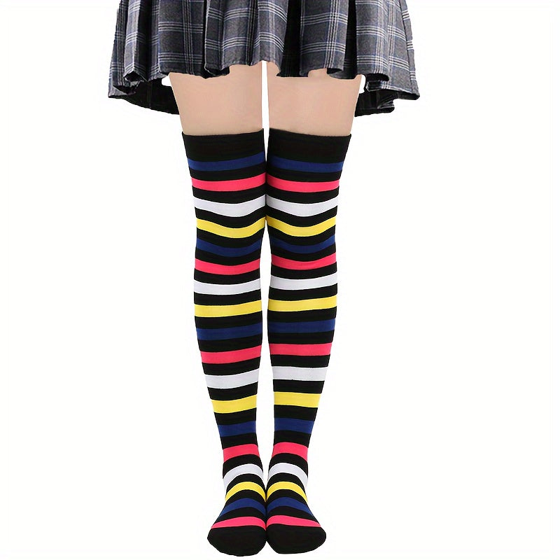 Rainbow Striped Thigh High Socks Over The Knee Stockings