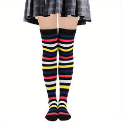 Rainbow Striped Thigh High Socks Over The Knee Stockings