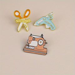 Sewing Machine Measure Tape Scissors Needlework Sheep Brooch