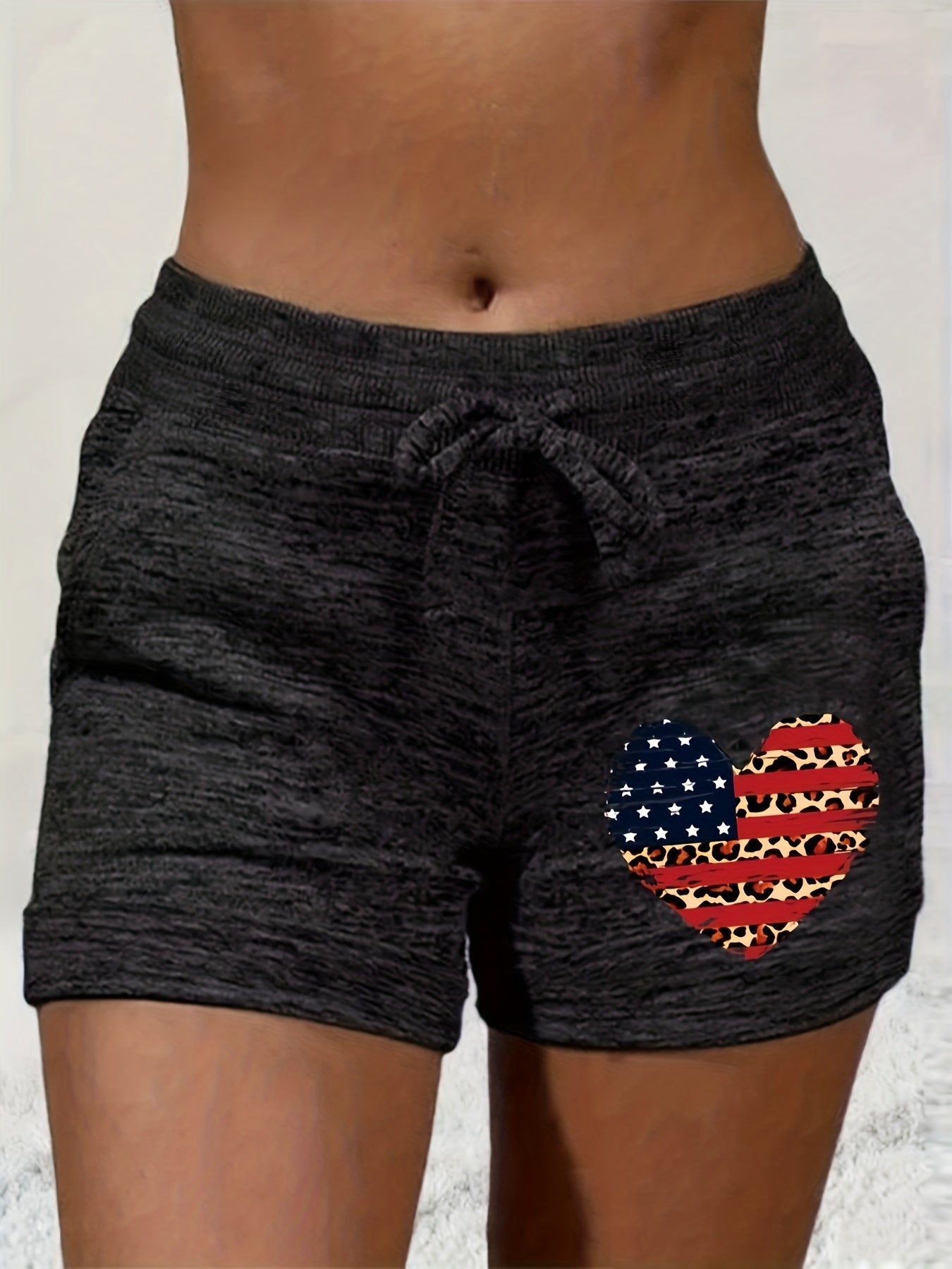Heart Print Drawstring Shorts Casual Shorts For Summer & Spring