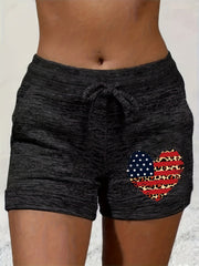Heart Print Drawstring Shorts Casual Shorts For Summer & Spring