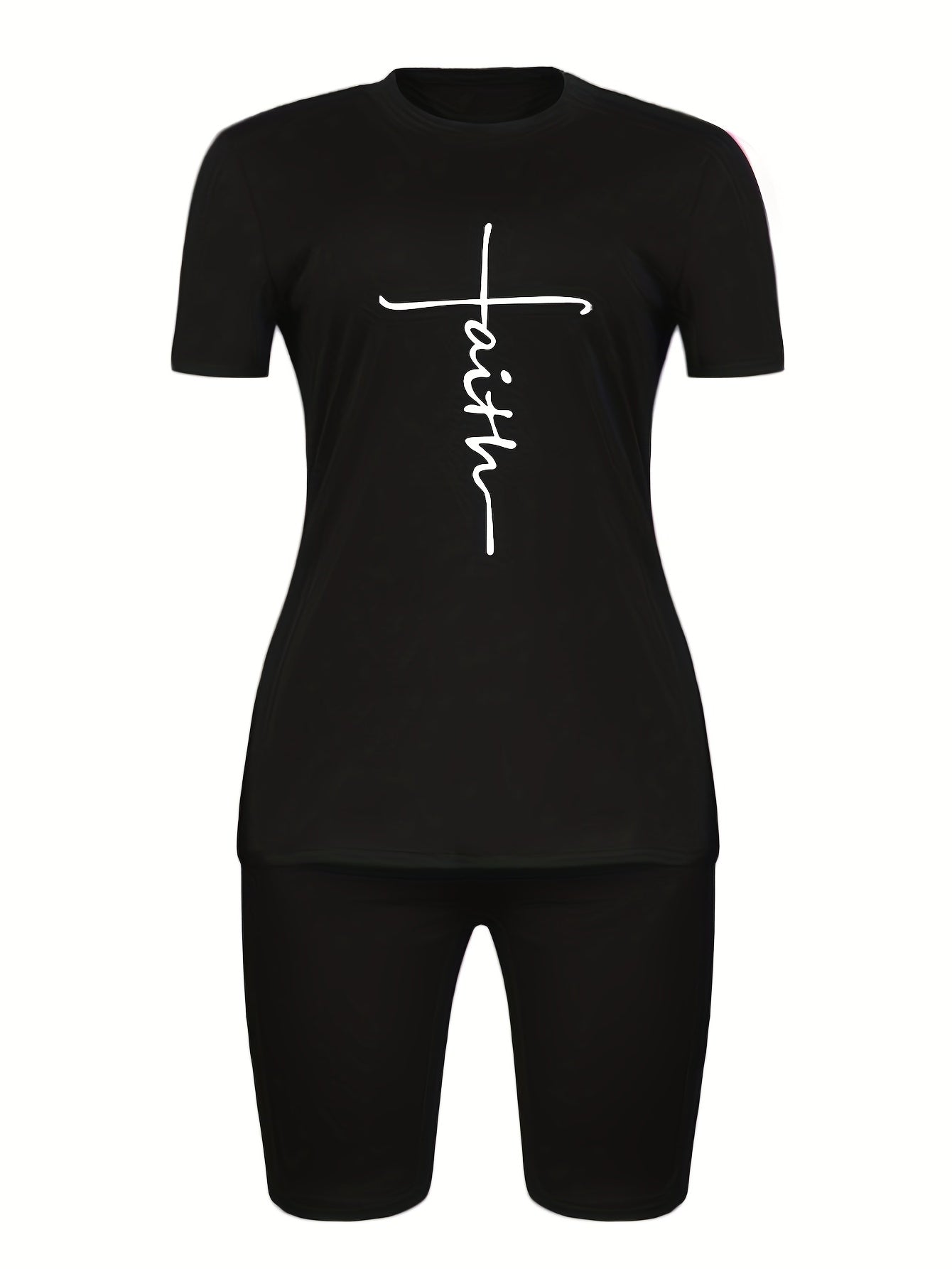 Casual Faith Letter Print T shirt & Biker Shorts Set