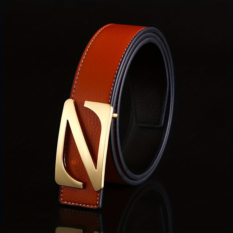 Men's Classic Leather Belt with Letter Buckle