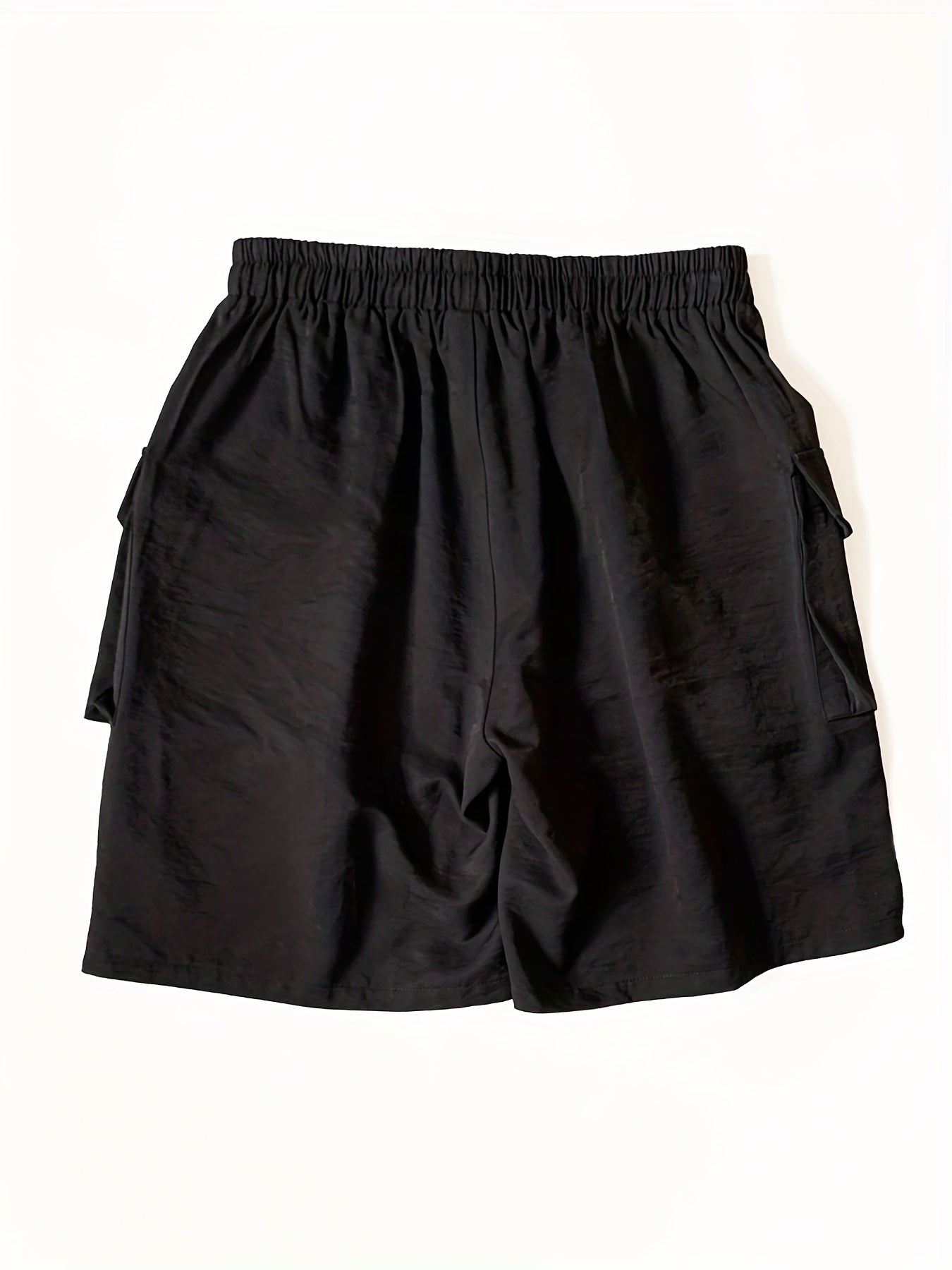 Solid Cargo Shorts Elastic Waist Wide Leg Shorts