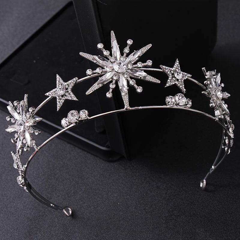 Vintage Star Wedding Crown Tiaras Golden Rhinestone Hair Jewelry
