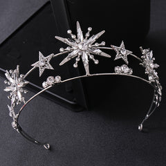 Vintage Star Wedding Crown Tiaras Golden Rhinestone Hair Jewelry
