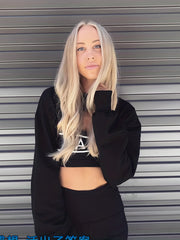 Women's Casual Loose Crop Long Sleeve Sweatshirts Crew Neck Crop Tops