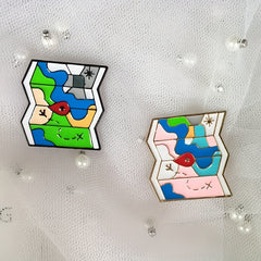 Cartoon Airport Destination Map Enamel Brooch