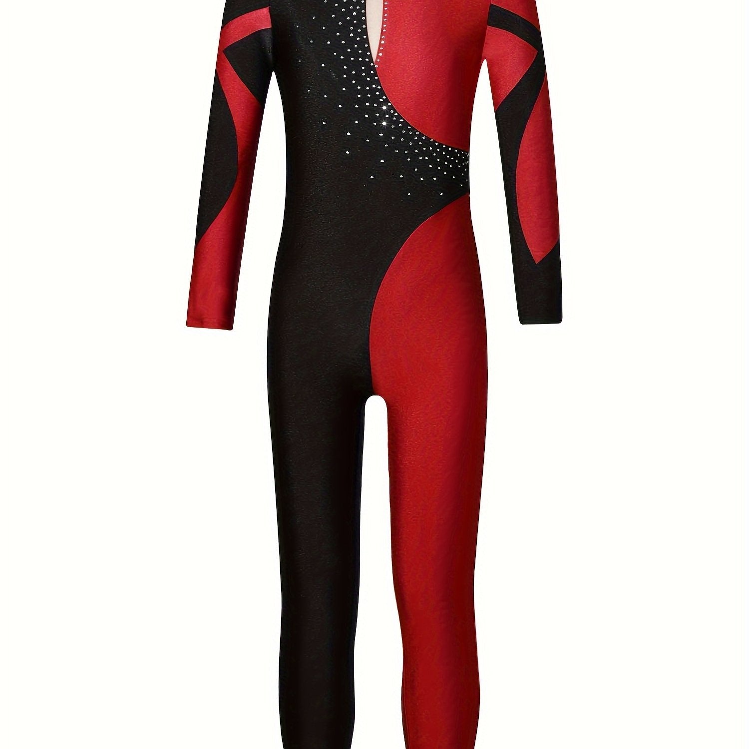 Girls Colorblock Gymnastics Leotard Jumpsuit Romper